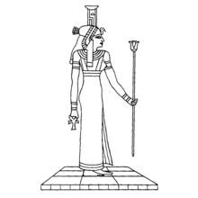 Coloriage Nephthys debout avec ankh et bâton de lotus