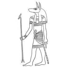 Coloriage Anubis tenant un bâton et un ânkh