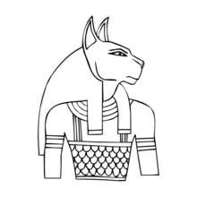 Coloriage Bastet à tête de chat et jupe plissée