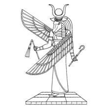 Coloriage Hathor à tête de vache aux ailes déployées