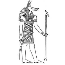 Coloriage Anubis tenant un bâton et une croix ankh