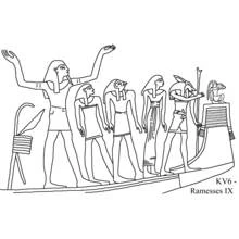 Coloriage Procession de dieux égyptiens de la tombe de Ramsès IX