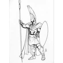 Coloriage Arès debout avec lance et bouclier