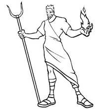 Coloriage Hadès tenant un trident et une flamme