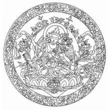 Coloriage Bouddha assis en méditation dans un mandala fleuri