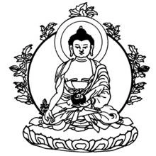 Coloriage Bouddha assis en méditation sur un trône de lotus
