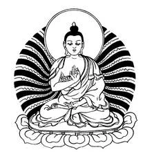Coloriage Bouddha assis en méditation sur un lotus