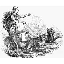 Coloriage Freyja sur son char tiré par deux chats