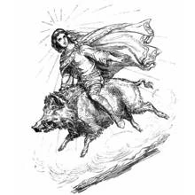 Coloriage Dieu nordique chevauchant un sanglier volant