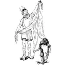 Coloriage Dieu nordique tenant un long tissu près d'un enfant