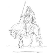 Coloriage Odin tenant Gungnir sur son cheval