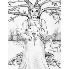 Coloriage Frigga filant devant l'arbre sacré