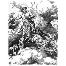 Coloriage Thor sur son char traversant les nuages d'orage