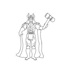 Coloriage Thor de face, marteau levé au-dessus de l'épaule