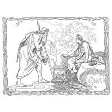 Coloriage Odin consultant la Völva