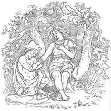 Coloriage Alvíss passant un anneau au bras de Þrúðr