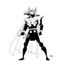 Coloriage Thor debout avec son marteau et sa cape