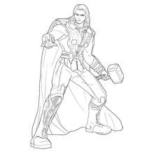 Coloriage Thor assuré, main gauche tendue vers l'avant