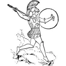 Coloriage Soldat romain à l'attaque avec lance et bouclier