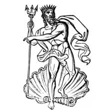 Coloriage Neptune debout sur un coquillage avec son trident