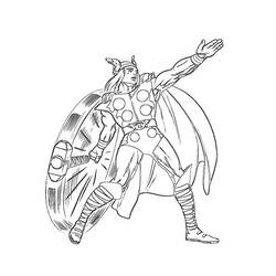 Coloriage Thor avec son marteau et sa cape flottante