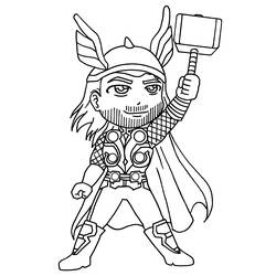 Coloriage Thor chibi triomphant, marteau au-dessus de la tête