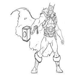 Coloriage Thor brandissant son marteau Mjolnir