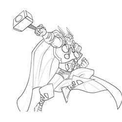 Coloriage Thor levant son marteau au combat