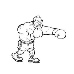 Coloriage Boxeur fort en plein coup de poing
