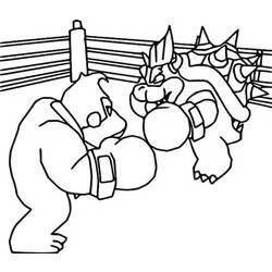 Coloriage Bowser contre Donkey Kong sur un ring de boxe