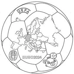 Coloriage Ballon Championnat UEFA Euro avec carte de l'Europe et mascotte