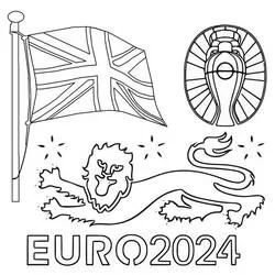 Coloriage Drapeau du Royaume-Uni avec lion et trophée de l'Euro 2024