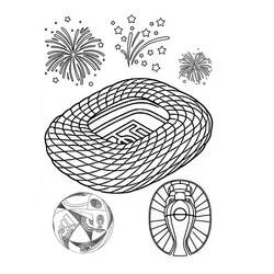 Coloriage Stade du Championnat UEFA Euro avec feux d'artifice et trophée