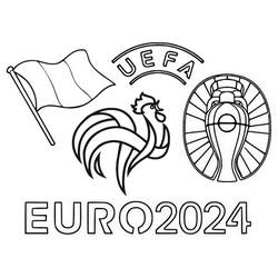 Coloriage Championnat UEFA Euro avec coq français et drapeau
