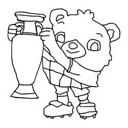 Coloriage Mascotte de UEFA Euro tenant le trophée
