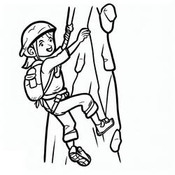 Coloriage Fille en pleine escalade sur une paroi rocheuse