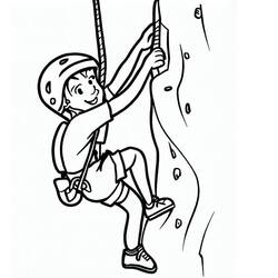 Coloriage Garçon en pleine escalade sur un mur rocheux