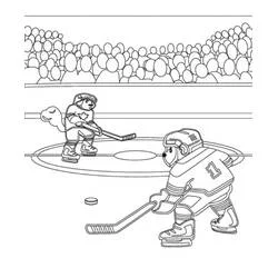 Coloriage Animaux jouent au hockey sur la glace