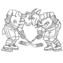 Coloriage Deux chèvres joueuses de hockey face à face