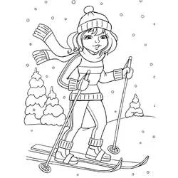 Coloriage Fille qui skie dans la neige
