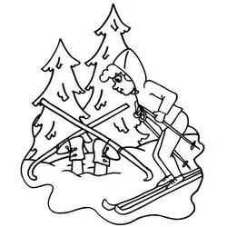 Coloriage Skieur drôle tombé tête la première dans la neige