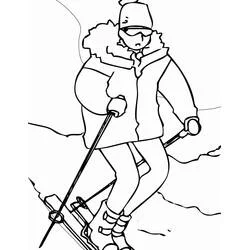 Coloriage Skieur en veste fourrée, genoux fléchis