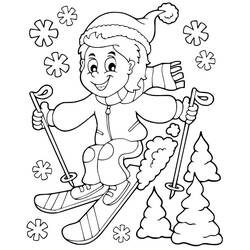 Coloriage Garçon faisant du ski