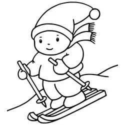Coloriage Petit garçon fait du ski sur la pente