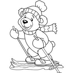 Coloriage Ours skieur glissant sur la piste