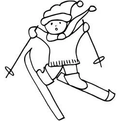 Coloriage Petit skieur sautant avec ses bâtons