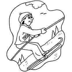 Coloriage Skieur heureux tiré par un télésiège