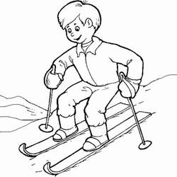 Coloriage Jeune skieur descendant la pente