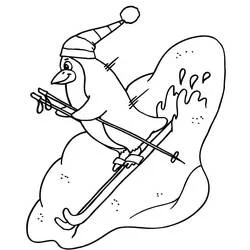Coloriage Pingouin skieur sur une pente enneigée