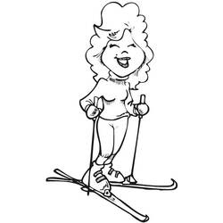 Coloriage Femme de ski souriante sur des skis croisés